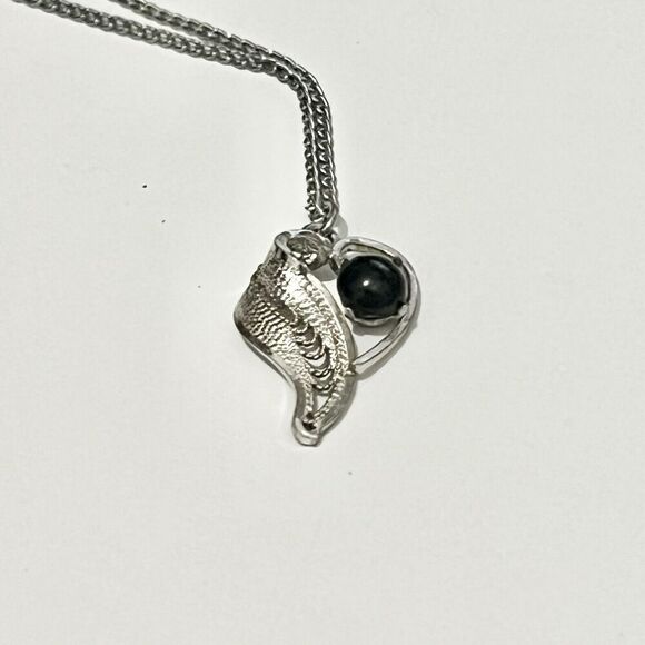 Heart Shaped Textured Metal Pendant With Black Onyx Pronged Goth Love - Picture 2 of 4